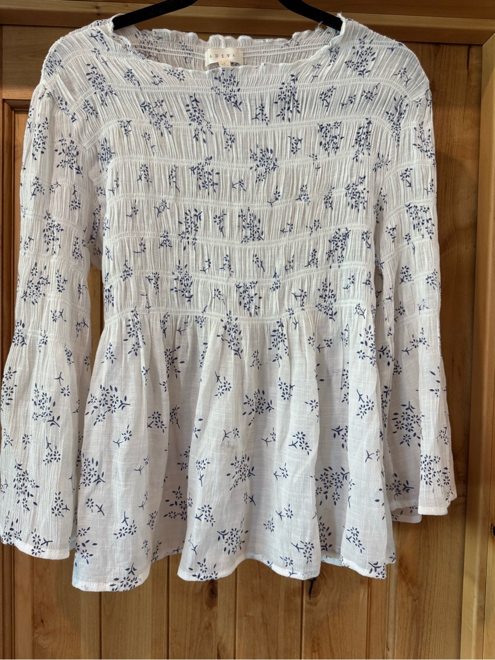 Adiva White Blouse with Navy Floral Print